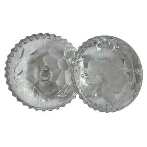 Vintage Clear Glass Ring Holder Dish Frosted Flower Design Trinket Ring Tray